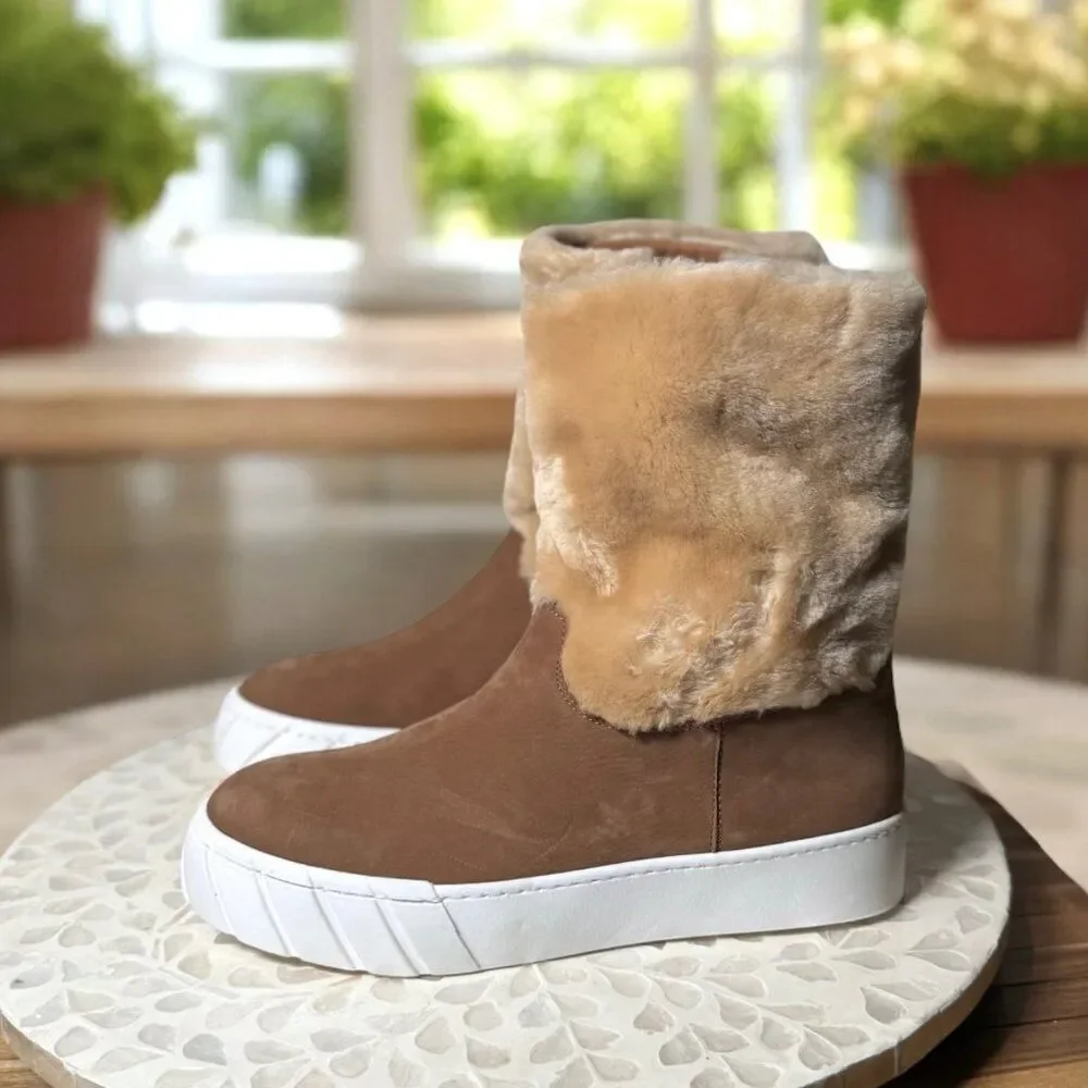 Aquatalia $525 Nelle Womens 7.5 Suede Shearling Waterproof Boots Italian Luxury